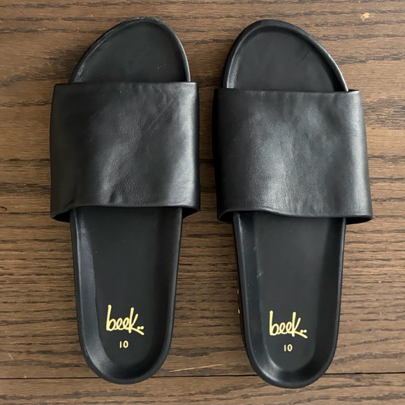 beek Pelican Black Leather Mules Sandal Size 10 - Picture 4 of 13